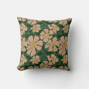 Modern beige flowers with green leaves throw pillow