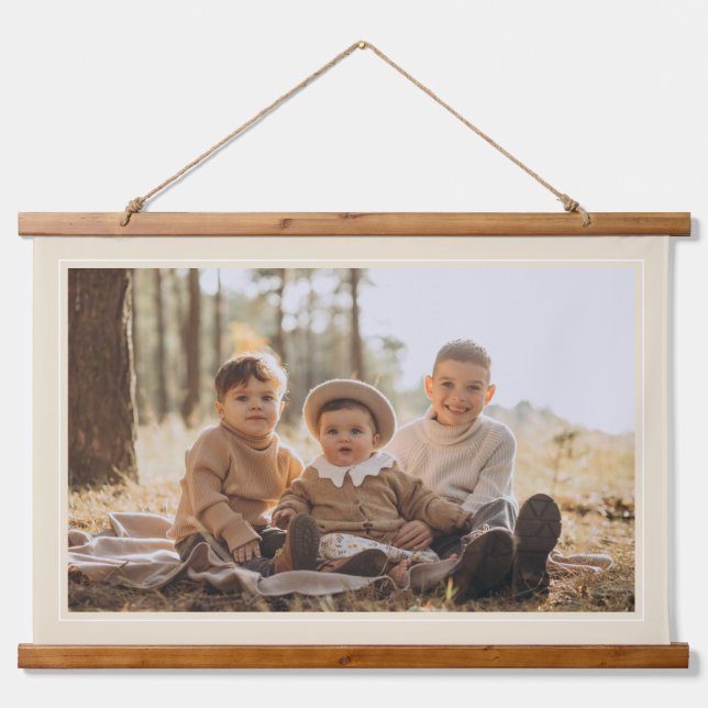 Modern Beige Frame Custom Family Photo Canvas Hanging Tapestry (Front)