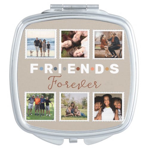 Modern Beige Friends Forever Photo Collage Compact Mirror