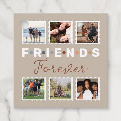 Modern Beige Friends Forever Photo Collage Favor Tags