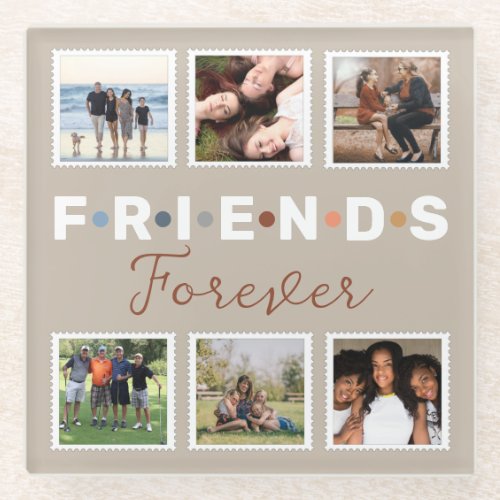 Modern Beige Friends Forever Photo Collage Glass Coaster