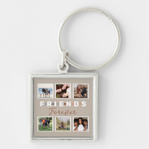 Modern Beige Friends Forever Photo Collage Keychain