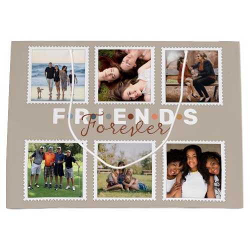 Modern Beige Friends Forever Photo Collage Large Gift Bag