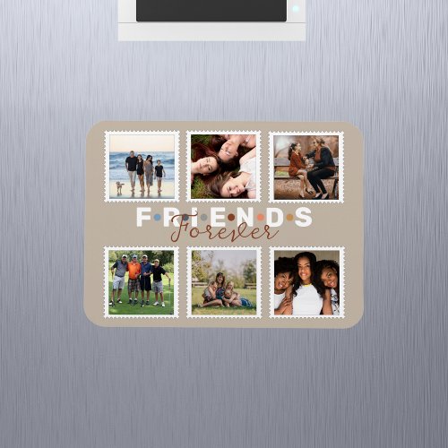 Modern Beige Friends Forever Photo Collage Magnet