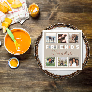 Modern Beige Friends Forever Photo Collage Napkins