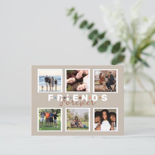 Modern Beige Friends Forever Photo Collage Postcard