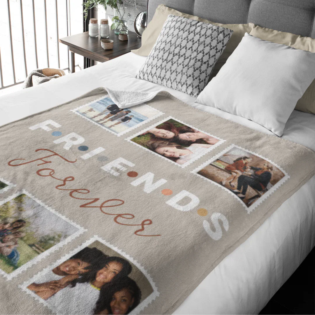 Modern Beige Friends Forever Photo Collage Sherpa Blanket
