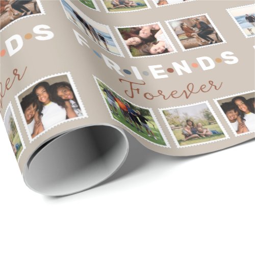 Modern Beige Friends Forever Photo Collage Wrapping Paper