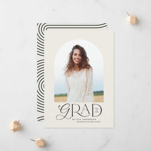 Modern beige geometric photo arch graduation annou announcement (Front/Back In Situ)