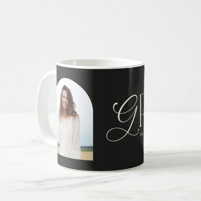 Modern beige geometric photo arch graduation annou coffee mug (Front Left)