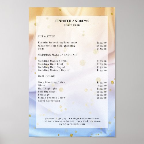 Modern Beige Glitter Salon Price List Poster