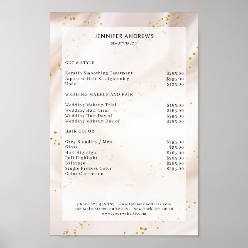 Modern Beige Glitter Salon Price List Poster