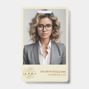 Modern Beige Gold Employee Photo & Company Logo Badge