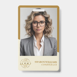 Modern Beige Gold Employee Photo & Company Logo Badge