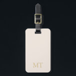 Modern Beige Gold Minimalist Initial Monogram Luggage Tag<br><div class="desc">Create your own personalized monogram luggage tag with custom initials and name in gold color typography on beige background.</div>