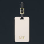 Modern Beige Gold Minimalist Initial Monogram Luggage Tag<br><div class="desc">Create your own personalized monogram luggage tag with custom initials and name in gold color typography on beige background.</div>