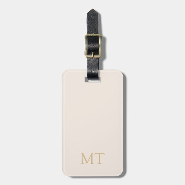 Modern Beige Gold Minimalist Initial Monogram Luggage Tag (Front Vertical)