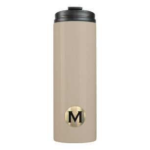 Modern Beige Gold Monogram Thermal Tumbler