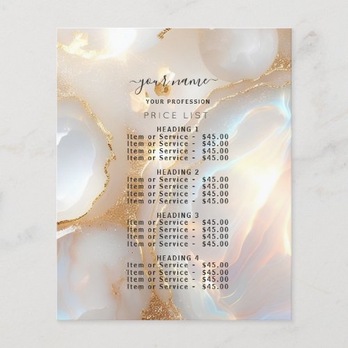 Modern Beige gold opal stone Price List Menu Flyer
