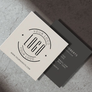 Modern beige gray simple add your logo square business card