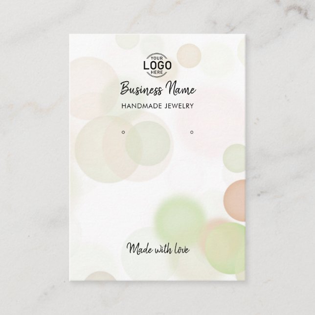 Modern Beige Green Bubbles Earrings Display Card (Front)