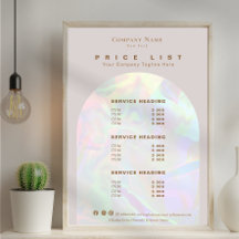 Modern Beige Holographic Beauty Service Price List