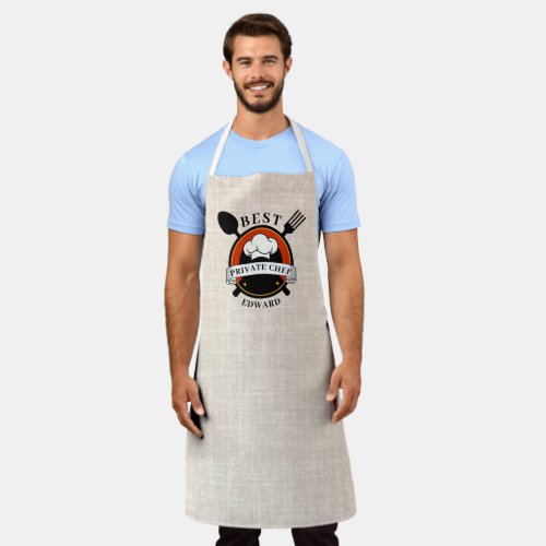 Modern Beige Linen Best Private Chef Personalized  Apron