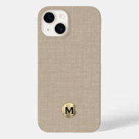 Modern Beige Linen Brushed Gold Monogram
