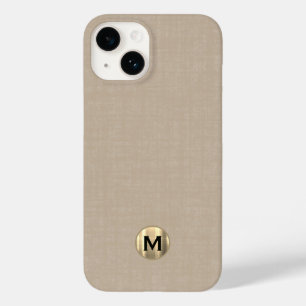 Modern Beige Linen Brushed Gold Monogram Case-Mate iPhone 14 Case