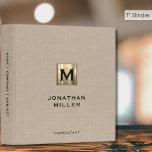 Modern Beige Linen Gold Monogram<br><div class="desc">Modern Brushed Metallic Gold Monogram Medallion Classic Block Typography Initial Name Custom Text Home Office Work School Recipe 3 ring binder</div>