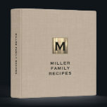 Modern Beige Linen Gold Monogram Family Recipe 3 Ring Binder<br><div class="desc">Recipe cookbook binder for organizing your family's recipes, meal planning or other subject. Features an elegant brushed metallic gold monogram emblem with family name on a beige linen print background. A stylish decorative recipe binder for organizing your family recipes or meal plans, or a thoughtful modern kitchen gift for the...</div>
