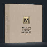Modern Beige Linen Gold Monogram Family Recipe 3 Ring Binder<br><div class="desc">Recipe cookbook binder for organizing your family's recipes, meal planning or other subject. Features an elegant brushed metallic gold monogram emblem with family name on a beige linen print background. A stylish decorative recipe binder for organizing your family recipes or meal plans, or a thoughtful modern kitchen gift for the...</div>