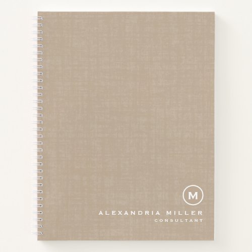 Modern Beige Linen Minimal Monogram Notebook