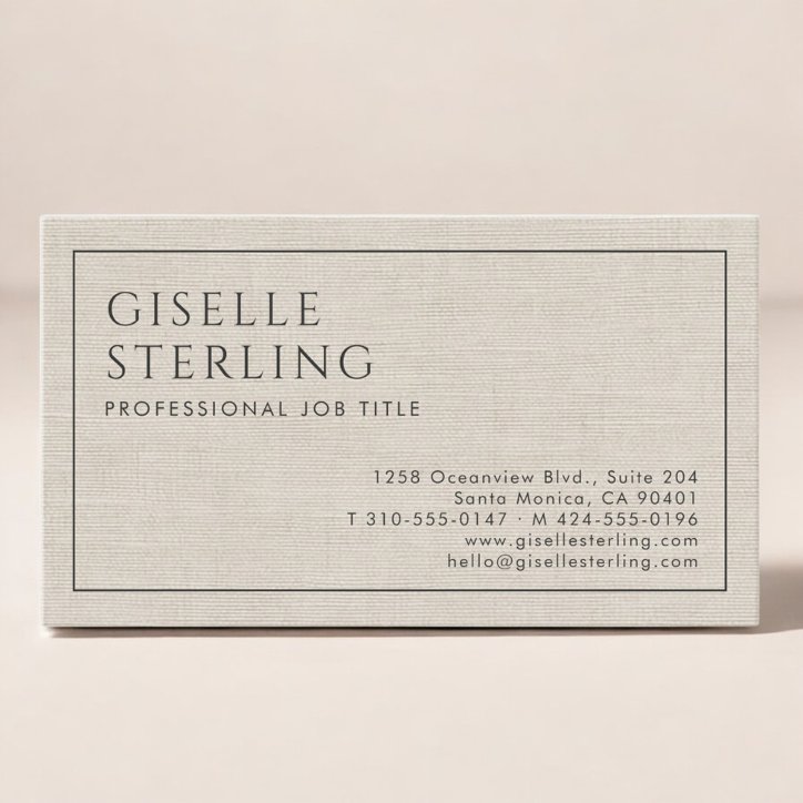 Modern Beige Linen Professional Luxury Minimalist Business Card