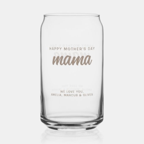 Modern Beige Mama Kids Names Mothers Day  Can Glass