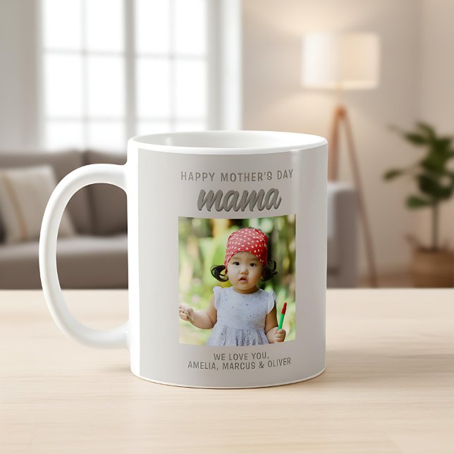 Modern Beige Mama Kids Photo Mother's Day  Coffee Mug (Creator Uploaded)