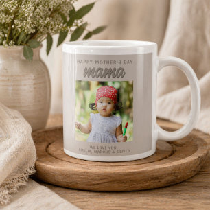 Modern Beige Mama Kids Photo Mother's Day  Giant Coffee Mug