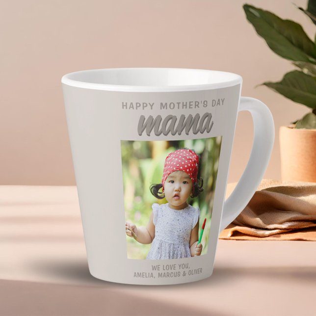 Modern Beige Mama Kids Photo Mother's Day  Latte Mug (Creator Uploaded)
