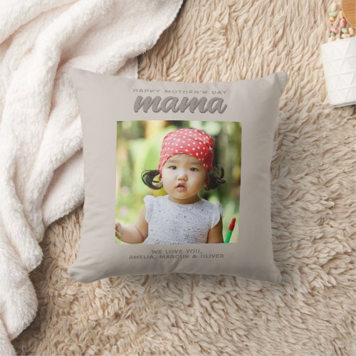 Modern Beige Mama Kids Photo Mothers Day  Throw Pillow