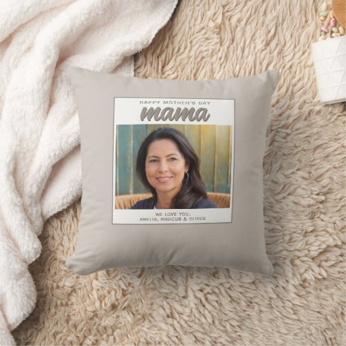 Modern Beige Mama Kids Photo Mothers Day  Throw Pillow