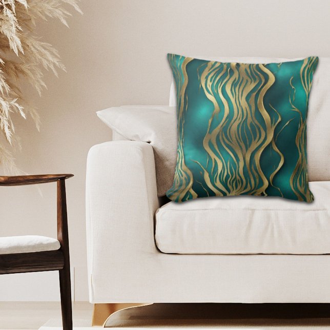 Modern Beige Marble Swirl Turquoise Teal Blue  Throw Pillow (Modern Beige Marble Swirl Turquoise Teal Blue Throw Pillow)