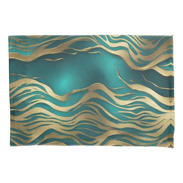 Modern Beige Marble Waves Turquoise Teal Blue  Pillow Case (Front-Left)