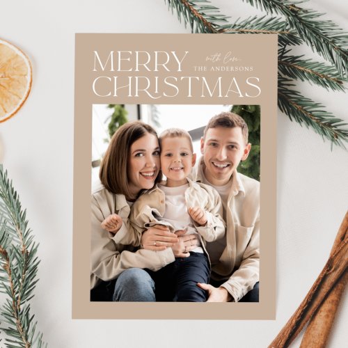 Modern Beige Merry Christmas Photo Holiday Card