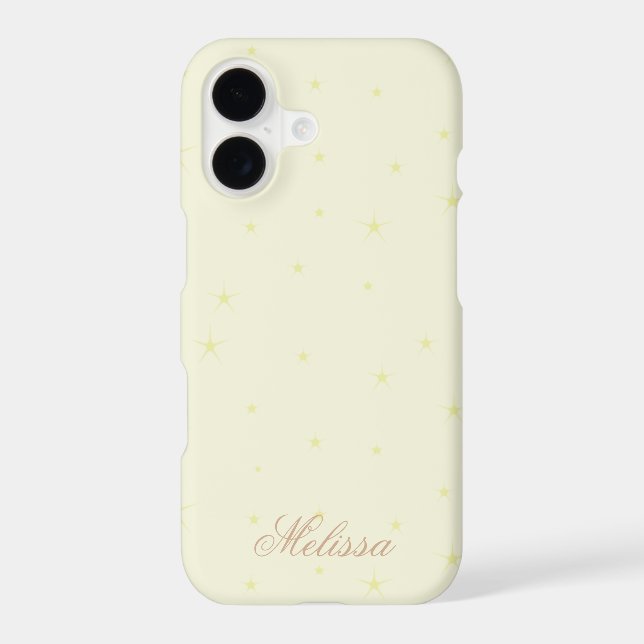 Modern Beige Minimal Gold Star Script Personalize  Iphone Case (Back)