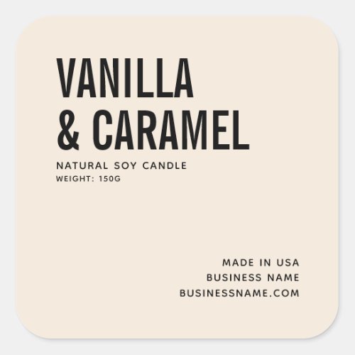 Modern beige minimalist soy candle product label