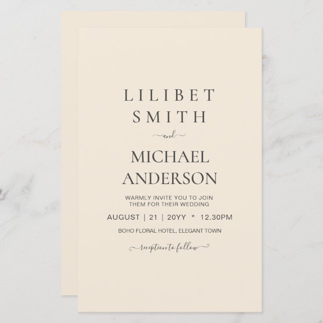 Modern Beige Monochrome Wedding (Front/Back)