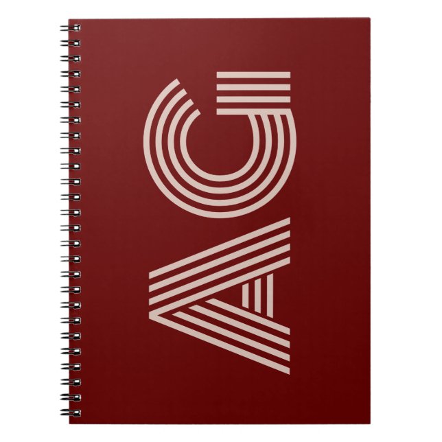 Modern Beige Monogram and Wine Notebook (Front)