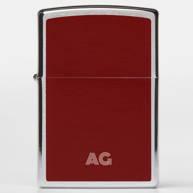 Modern Beige Monogram and Wine Zippo Lighter (Front)