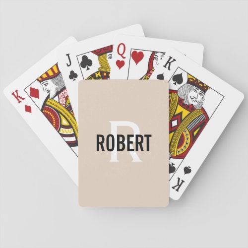 Modern beige monogram name  playing cards