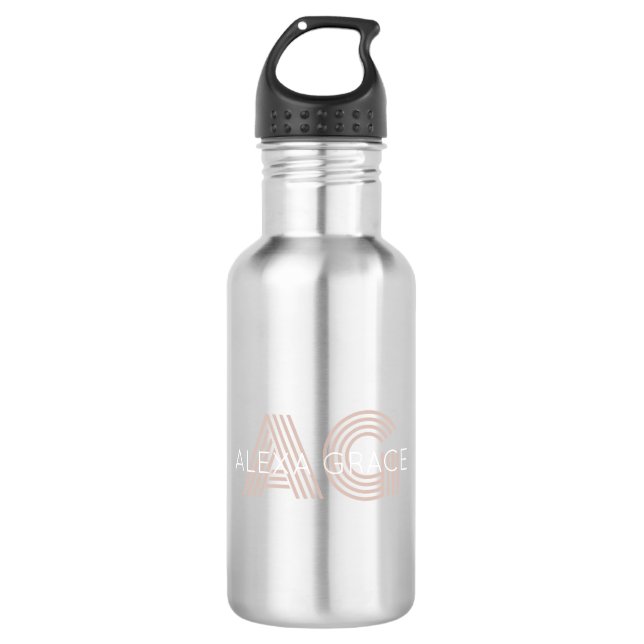 Modern Beige Monogram Stainless Steel Water Bottle (Front)